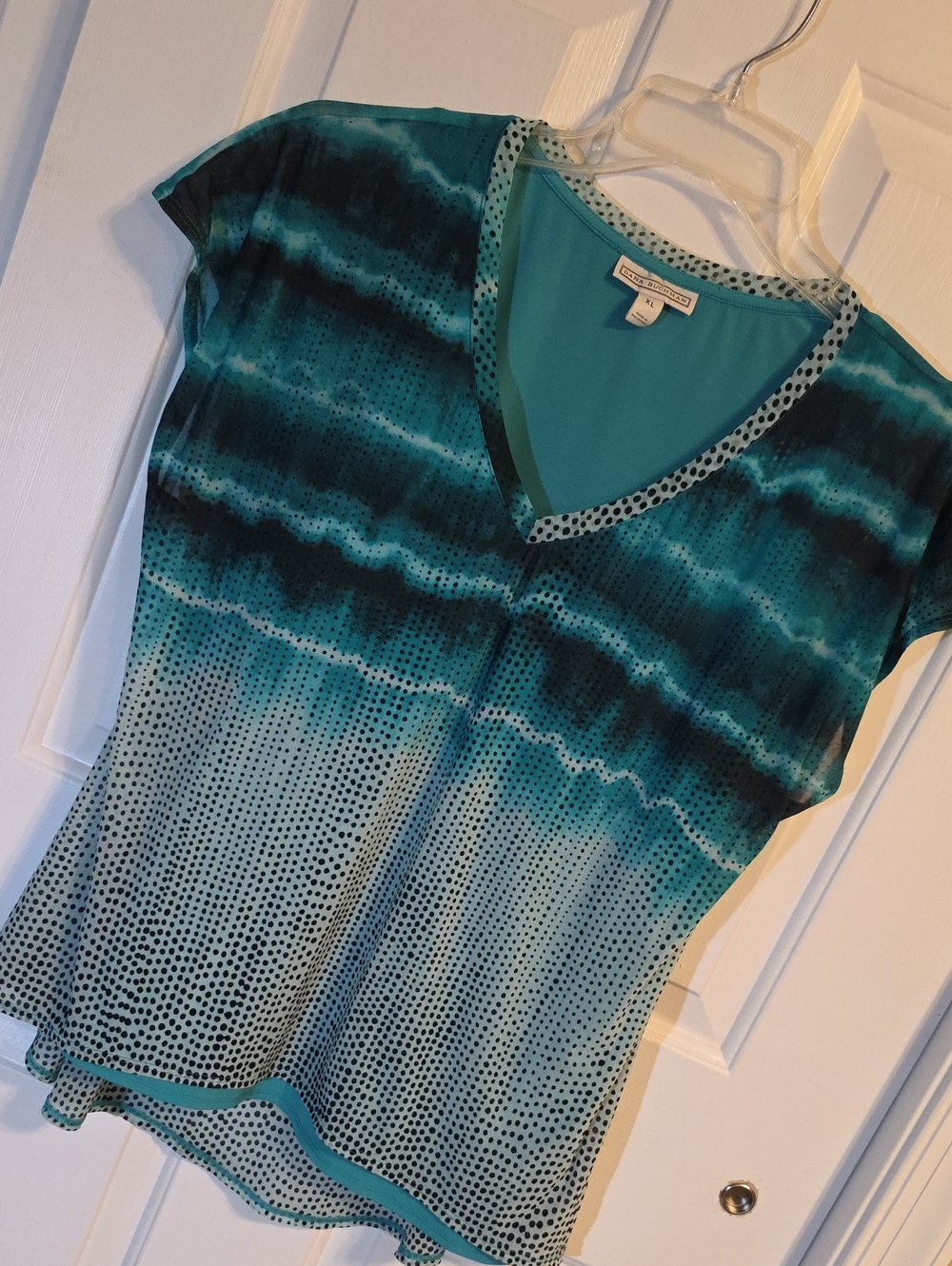 Dana Buchman Hi-low Teal & Black Ombre V-Neck Short Sleeve Top